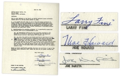The Three Stooges Signed Agreement With William Morris Agency From July 1959 -- Signed by Moe Howard, Larry Fine & Joe DeRita -- Single Page Measures 8.5 x 11 -- Near Fine